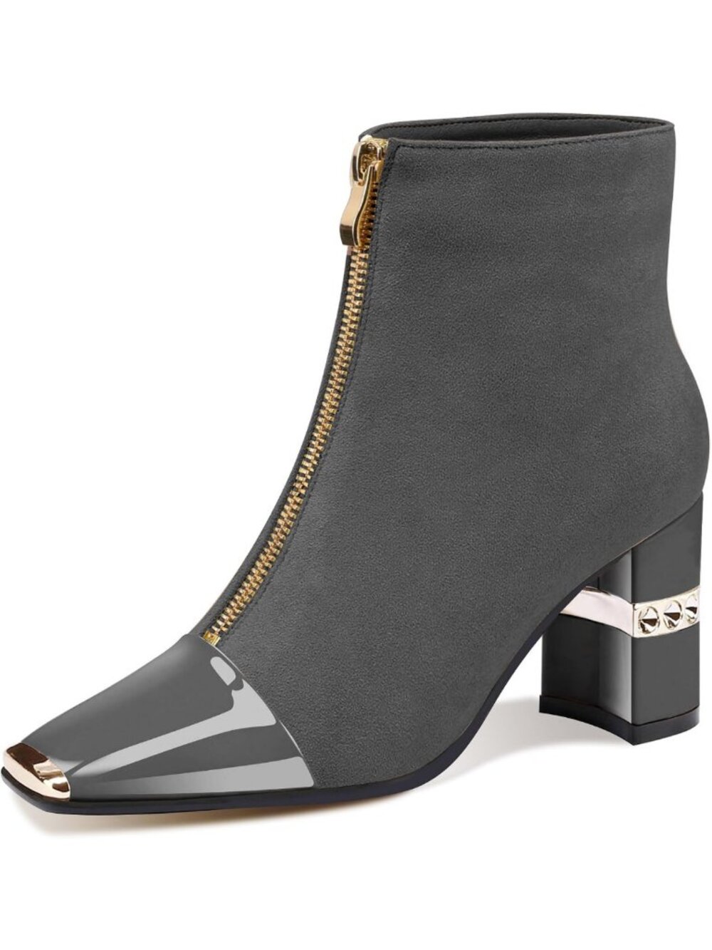 Stylish Women's Ankle Boots with Chunky Block Heels, Suede, Square Toe, Zipper